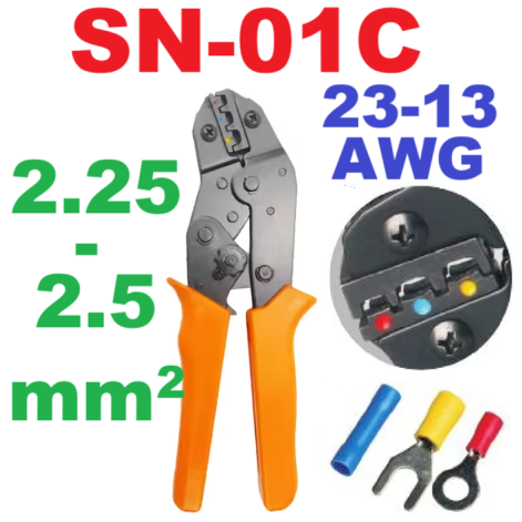 คีมย้ำสายไฟ Crimping Plier SN-01C AWG28-16 (0.25-2.5 sq.mm.) for Non- Insuated Terminal and butt connectors ขั้วไฟฟ้า Clamp