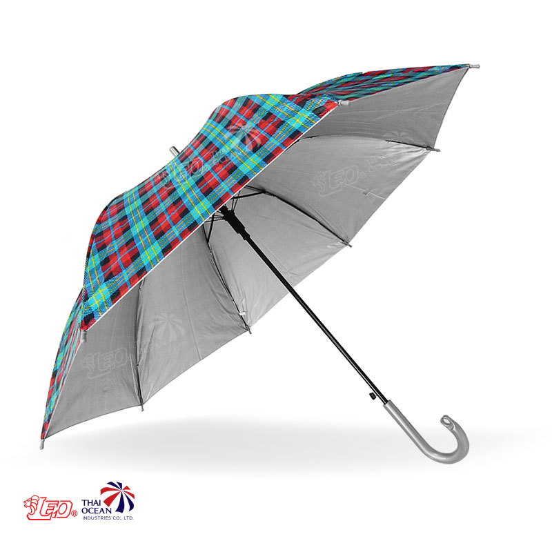 Leo ร่มยาว ออโต้-เปิด ลายสก๊อต ขนาด 24 นิ้ว ผ้าเคลือบยูวีกันแดด (ขายส่ง) 12 คันต่อกล่อง