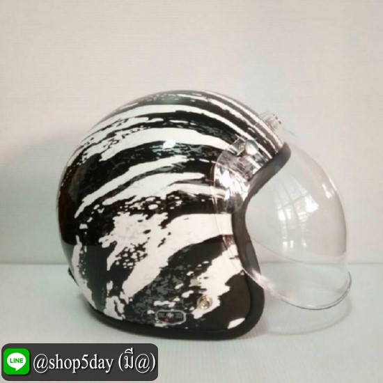 ALTRAX หมวกกันน็อควินเทจคลาสสิค ราคาถูก รุ่น BLACK CLOUD นวมถอดซักได้ สีขาว-ดำ พร้อมชิวBUBBLE สีใส