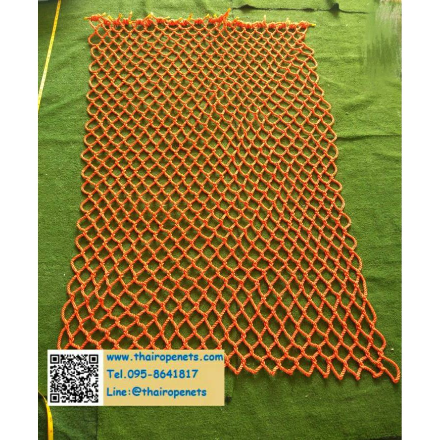ตาข่ายนั่งเล่น Polyester 8 mm. ช่องตา 5 x 5 cm. สีส้ม (ฟรี⚡️⚡️เชือกพันติดตั้ง) หนาแน่น ทนแรงดึงสูง รับน้ำหนักได้เยอะ
