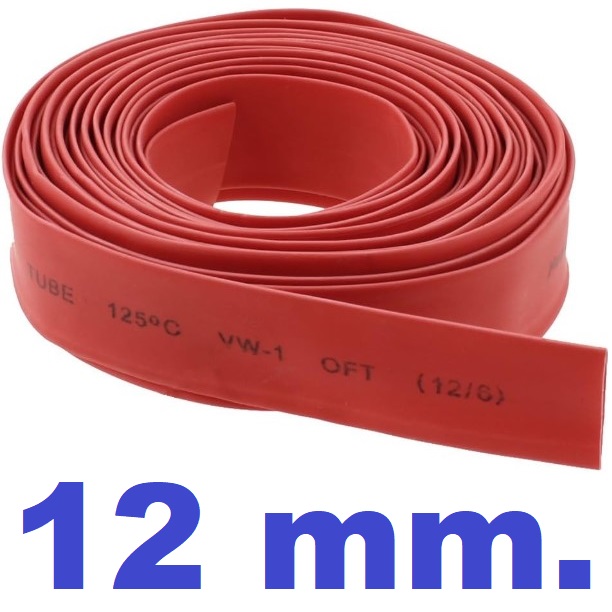 ท่อหด สีแดง ขนาด 12 mm. แบ่งขายเป็นเมตร อัตราส่วนการหด 2:1 Heat Shrinkable Tube ท่อหด 12mm.