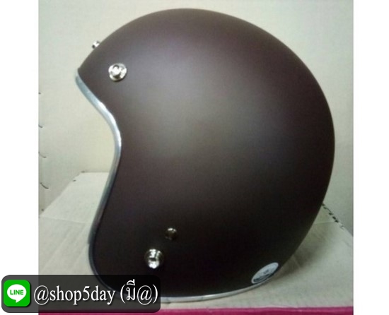 หมวกกันน็อคคลาสสิค วินเทจ สีน้ำตาลเข้มด้าน ขอบโคเมี่ยม