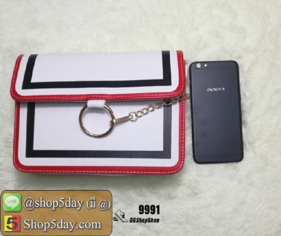 กระเป๋าสะพายแฟชั่นเกาหลีรุ่นห่วงโซ่กลม (สีขาว)