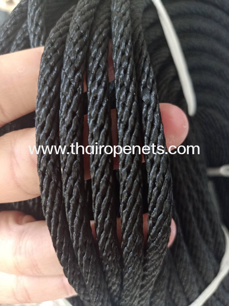 เชือกดึงปั้มน้ำ เชือกถักพีพี สีดำ ขนาด 6 มิล เชือกลอยน้ำได้ ผสมสารป้องกัน UV มีความยืดหยุ่น ทนทาน แข็งแรง เป็นพิเศษ