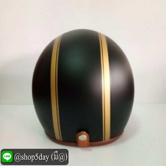 AVEX หมวกกันน็อควินเทจคลาสสิค ราคาถูก รุ่นLB HIGH สีดำด้านคาดทอง คิ้วน้ำตาล ผ้าน้ำตาล พร้อมชิวBUBBLE สีทูโทน