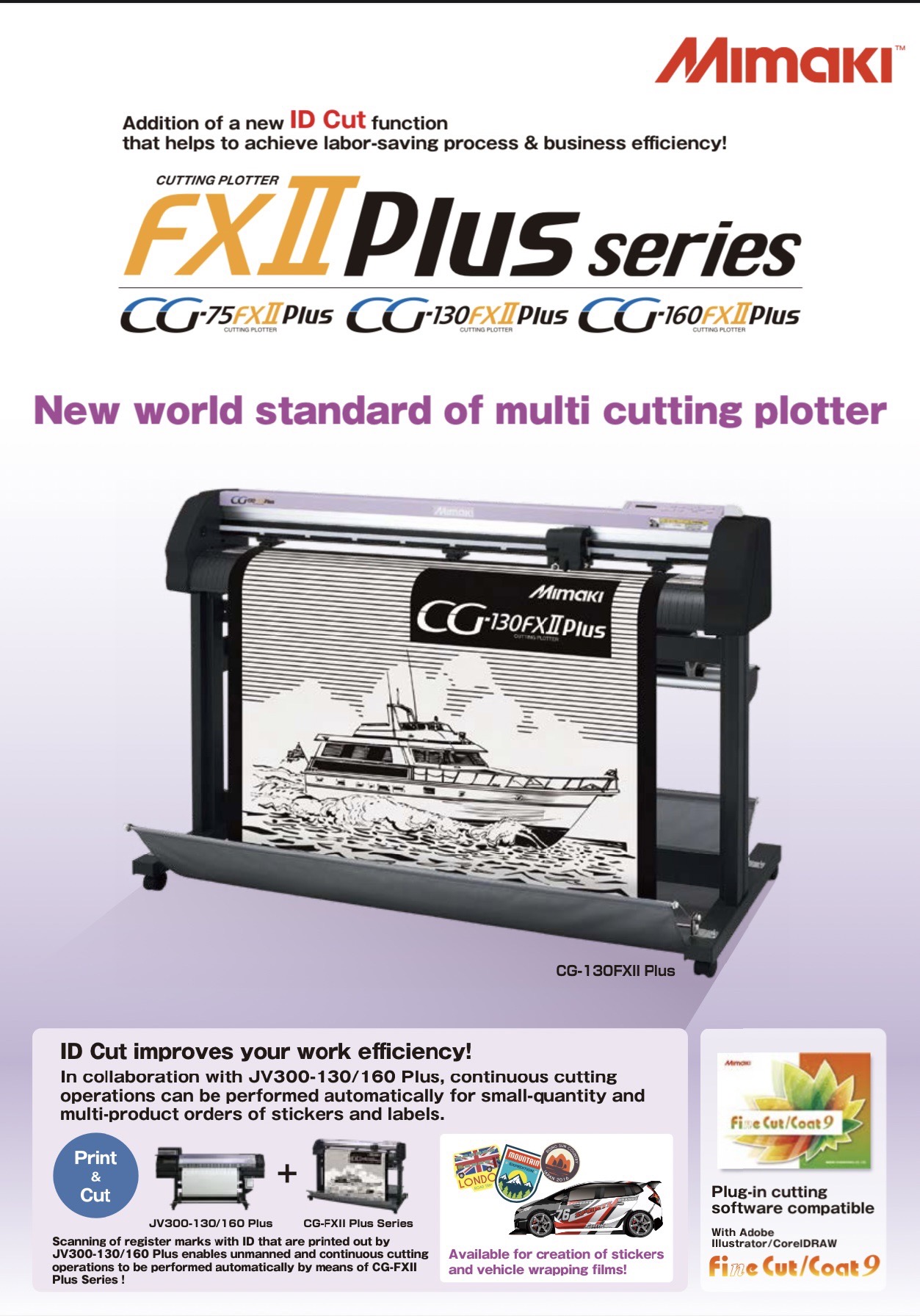เครื่องตัดสติ๊กเกอร์ยี่ห้อMIMAKI รุ่นCG75/130/160FXII PLUS พร้อมขาโต๊ะตั้งเครื่องตัดSTICKERS