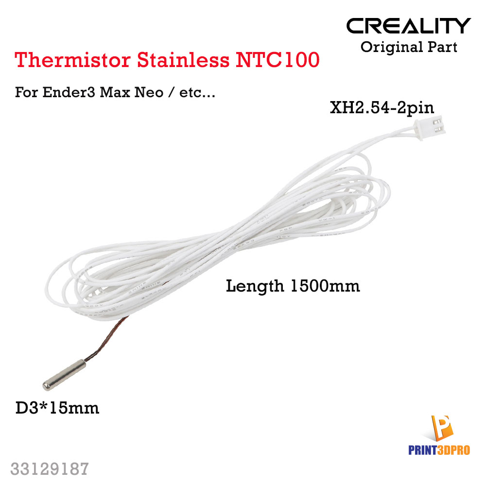 Creality part Ender3 Max Neo Thermistor NTC100 Head D3x15mm Length 1500mm XH2.54 2pin 3D Printer Part