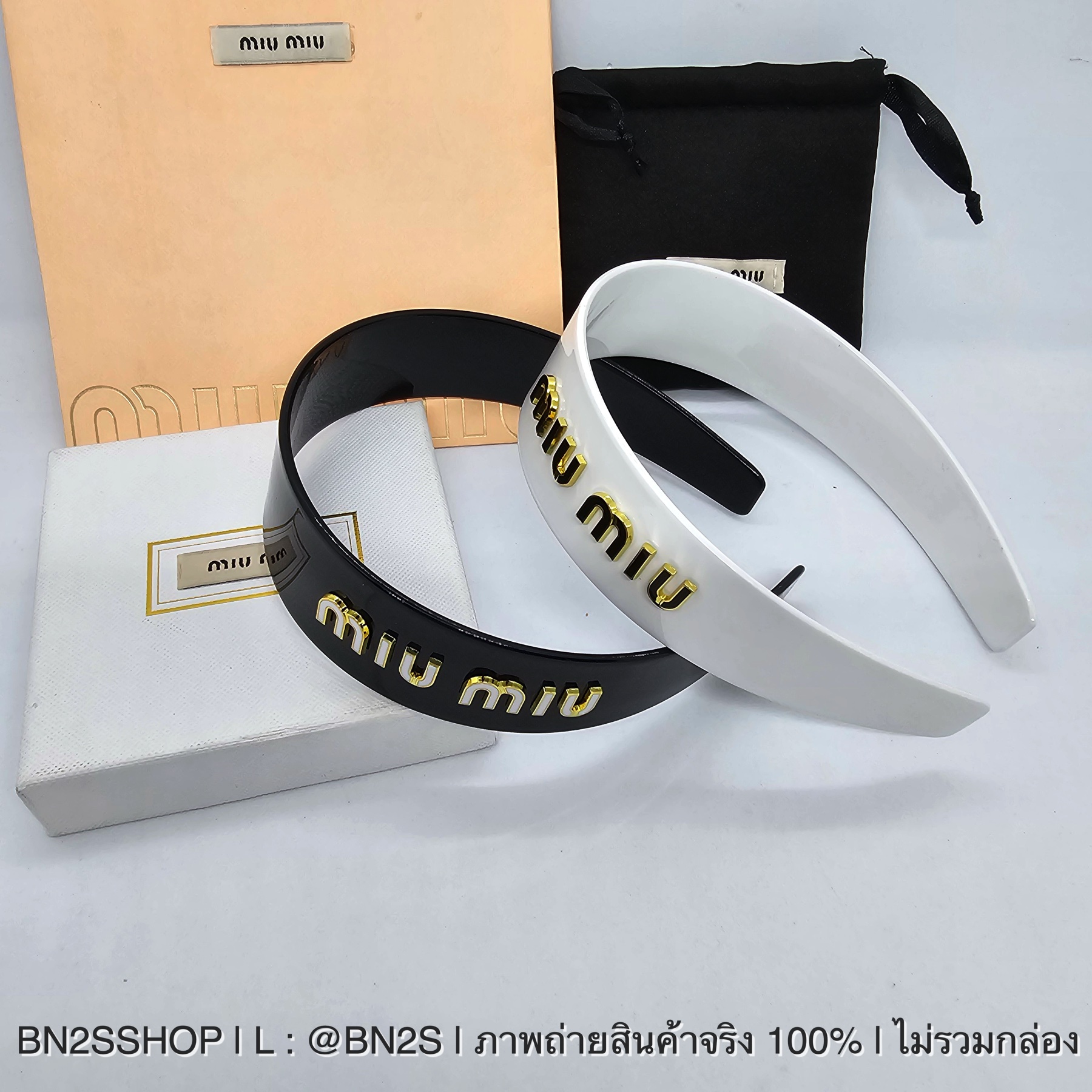 สีดำ | ที่คาดผม MIU MIU HEAD BAND ประดับโลโก้ มิว มิว