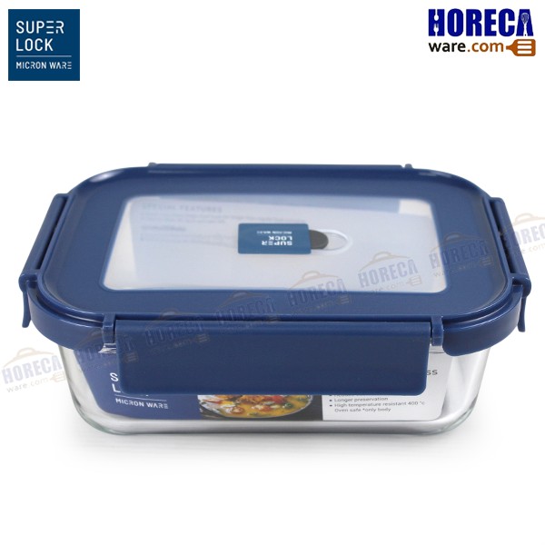 Super lock glass box 6213, rectangular, 1050 ml, blue lid with ventilation holes, JCP brand