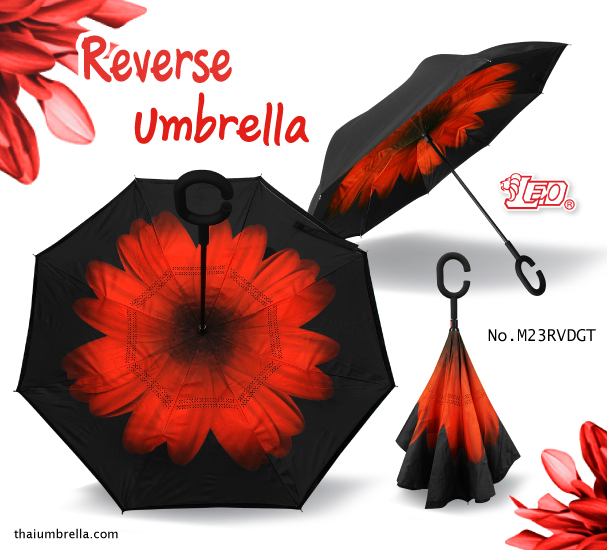 ร่มกลับด้าน ลายดอกไม้ ผ้ากันแดด กันฝน Reverse Umbrella