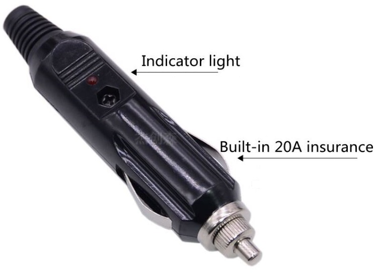 หัวเสียบที่จุดบุหรี่รถยนต์ 12V/24V ตัวผู้ มีฟิวส์ 10A ในตัว มีไฟสถานะ bakelite car with lamp cigarette lighter plug cigar head plug 12V high current car charger plug ปลั๊กที่จุดบุหรี่