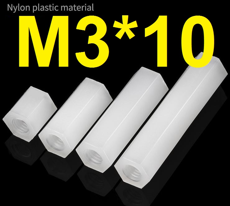 เสารองพลาสติก M3*10 mm. แบบหกเหลี่ยม เกลียวใน 2 ด้าน สีขาว NUT Nylon M3x10 Hexagonal nylon double pass nylon isolation column PCB spacer support เสารอง ไนล่อน เสาน็อตไนลอน