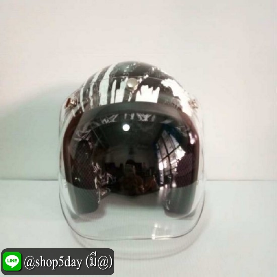 ALTRAX หมวกกันน็อควินเทจคลาสสิค ราคาถูก รุ่น BLACK CLOUD นวมถอดซักได้ สีขาว-ดำ พร้อมชิวBUBBLE สีใส