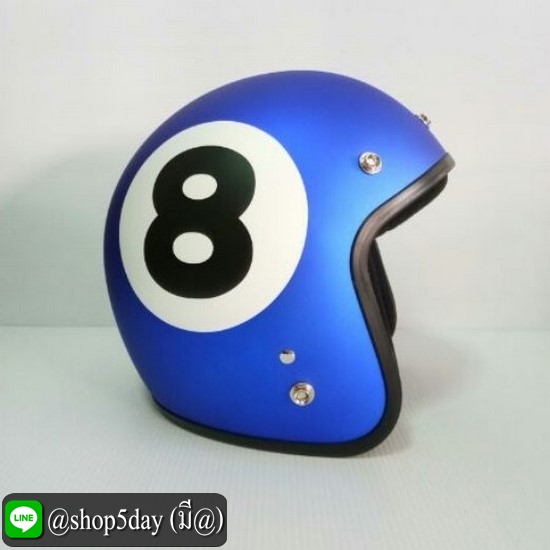 หมวกกันน็อคแนววินเทค สีน้ำเงินเข้มด้าน ลายเลข 8 ขอบดำ
