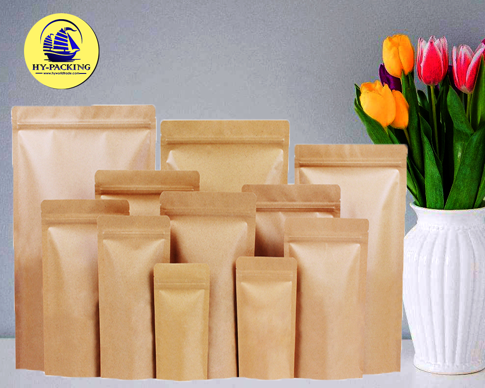 ถุงคราฟท์ทึบ ก้นตั้ง แบบมีซิปล็อค ในฟอยด์ สีน้ำตาล