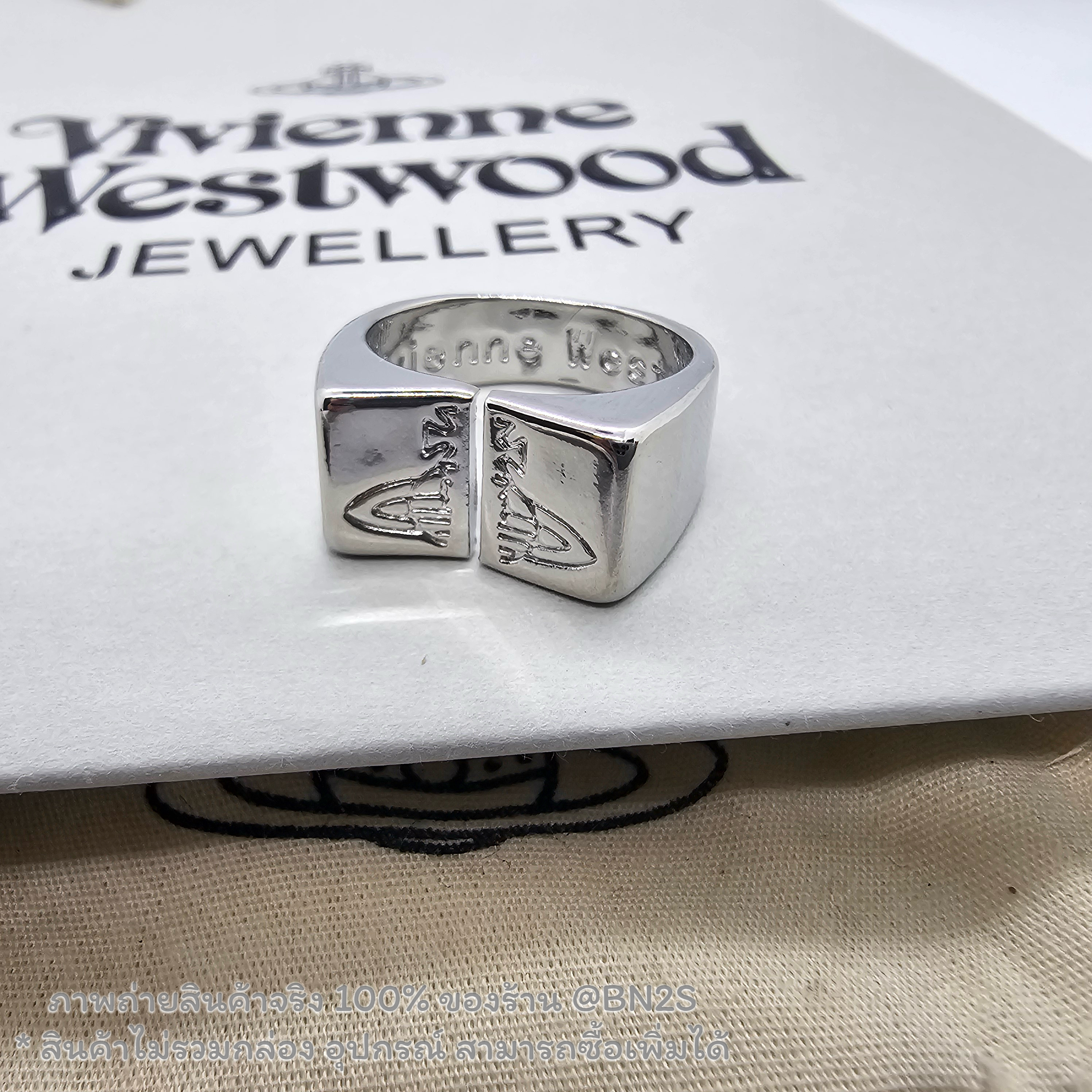 สีเงิน | แหวนวิเวียน Vivienne Westwood Ring แหวนโลหะฟรีไซส์ วิเวียน เวสวู๊ด โชว์โลโก้หน้าแหวน อะไหล่สีเงิน ดำ ช-ญ ฟรีไซส์