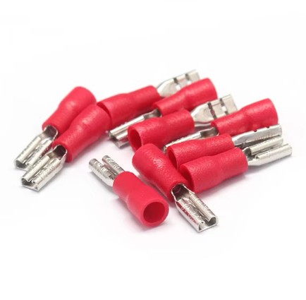 หางปลา FDD1.25-110 สีแดง สำหรับสายไฟ 0.5-1.5 mm2 (22-16 AWG) 300V แพ็กละ 20 ตัว Crimp Terminal หางปลาเสียบ FDD1-110 ตัวเมีย