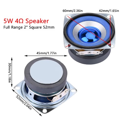 ลำโพง 4 Ohm 5W ขนาด 2 นิ้ว (52 mm.) speaker 5 watt สีแดง