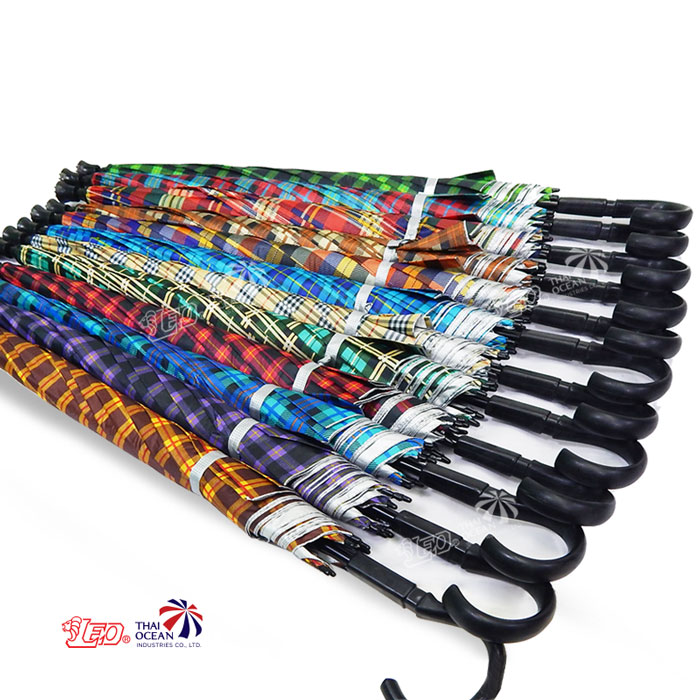 Leo ร่มไม้เท้า ปลายกันลื่น ปุ่มกดกางออโต้ไม้เท้า ลายสก๊อต ขนาด28นิ้ว (ขายส่ง) 12 คันต่อกล่อง