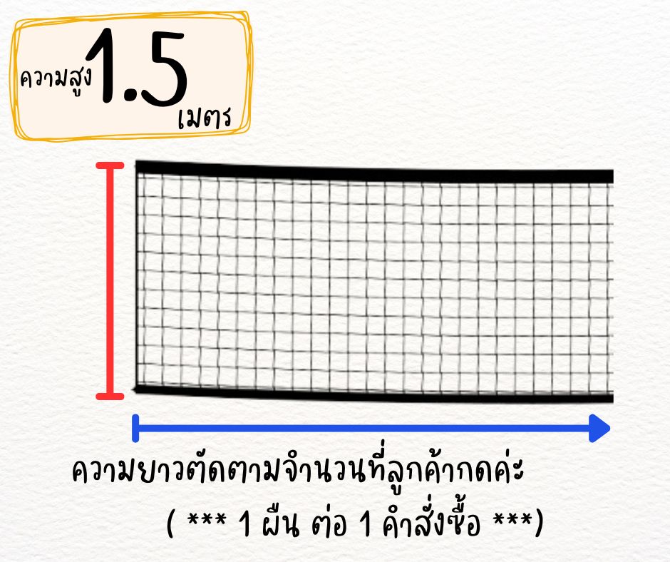Sports net ตาข่ายสนามแข่งฟุตบอล ความสูง 1.5 เมตร รุ่นหนา 3.5 มิล ช่องตา 5"x5" สีฟ้าอมเขียว กดเลือกความยาวตามต้องการได้เลยค่ะ
