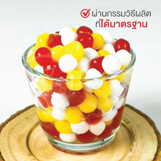 วุ้นฟรุ๊ตสลัดสามสี วุ้นสตอเบอรี่ เจลลี่ท็อปปิ้ง Fruit Jelly - Three Color วุ้นผลไม้รวม Jelly วุ้น คาราจีแนน (1000 กรัม / ถุง)