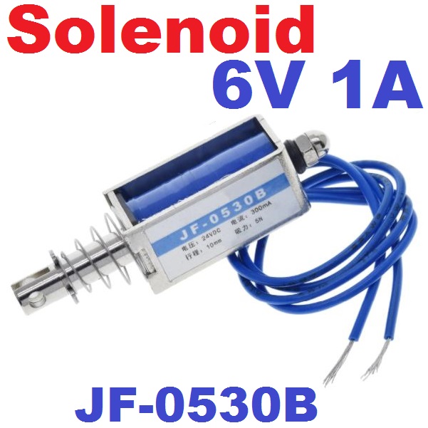 กลอนไฟฟ้า JF-0530B 6V DC Push & Pull Type Open Frame Electromagnet Keepping Force 5N Travel 10mm Linear Solenoid โซลินอยด์ กลอนประตูไฟฟ้า