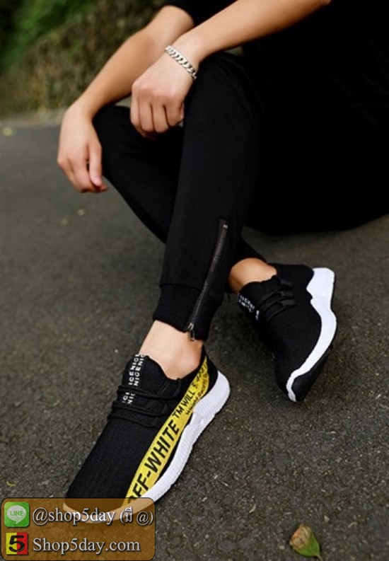 รองเท้าลำลองตาข่ายแฟชั่นเกาหลี สไตล์แบรนด์ดัง (แถบเหลือง)