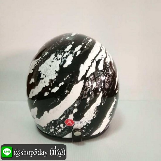 ALTRAX หมวกกันน็อควินเทจคลาสสิค ราคาถูก รุ่น BLACK CLOUD นวมถอดซักได้ สีขาว-ดำ พร้อมชิวBUBBLE สีใส