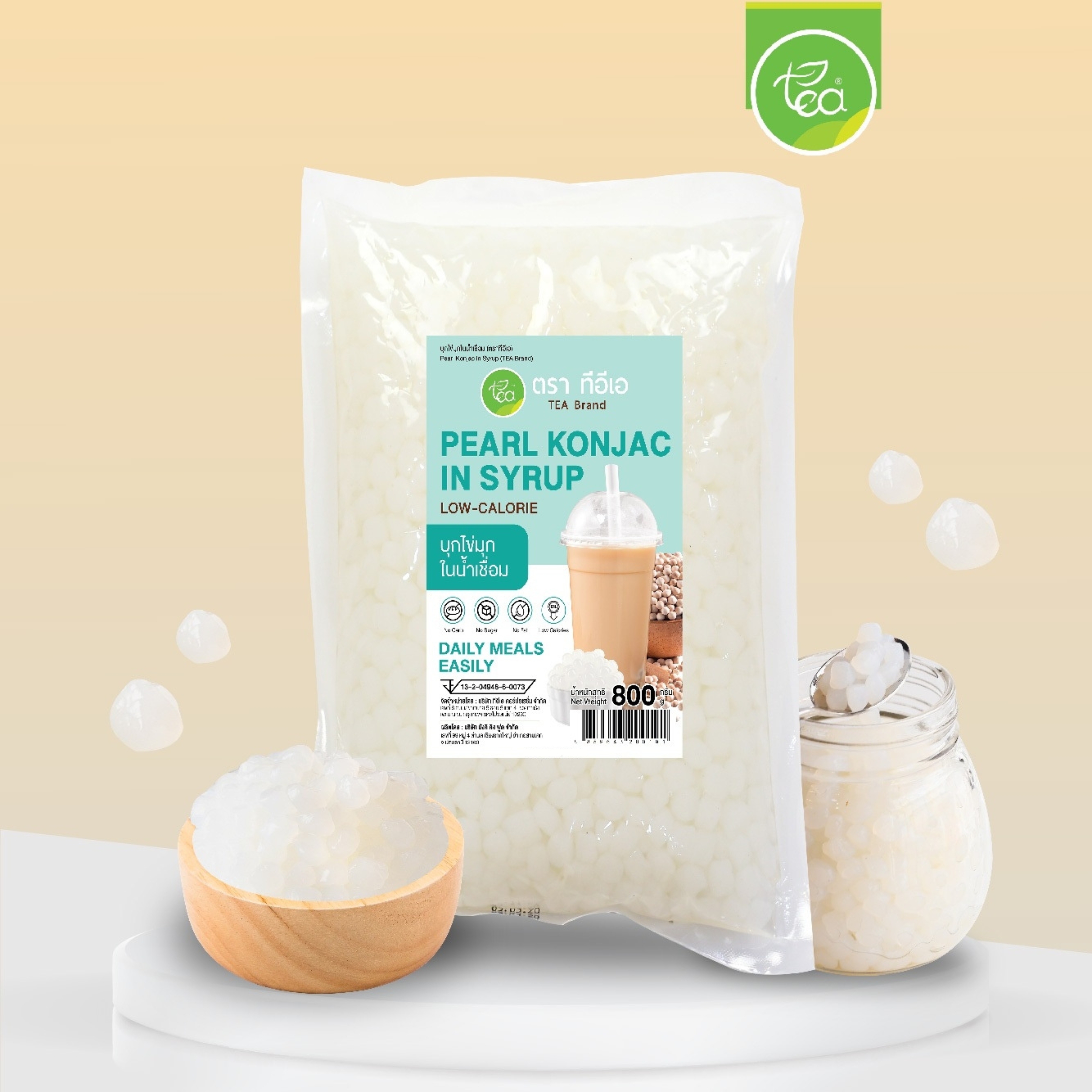 บุกไข่มุกขาว บุกไข่มุก 800 กรัม ตรา ทีอีเอ บุกใส บุกไข่มุก มุกบุกขาว บุกสำเร็จรูป ฟองมุกใส ท็อปปิ้งเครื่องดื่ม Konjac Pearl