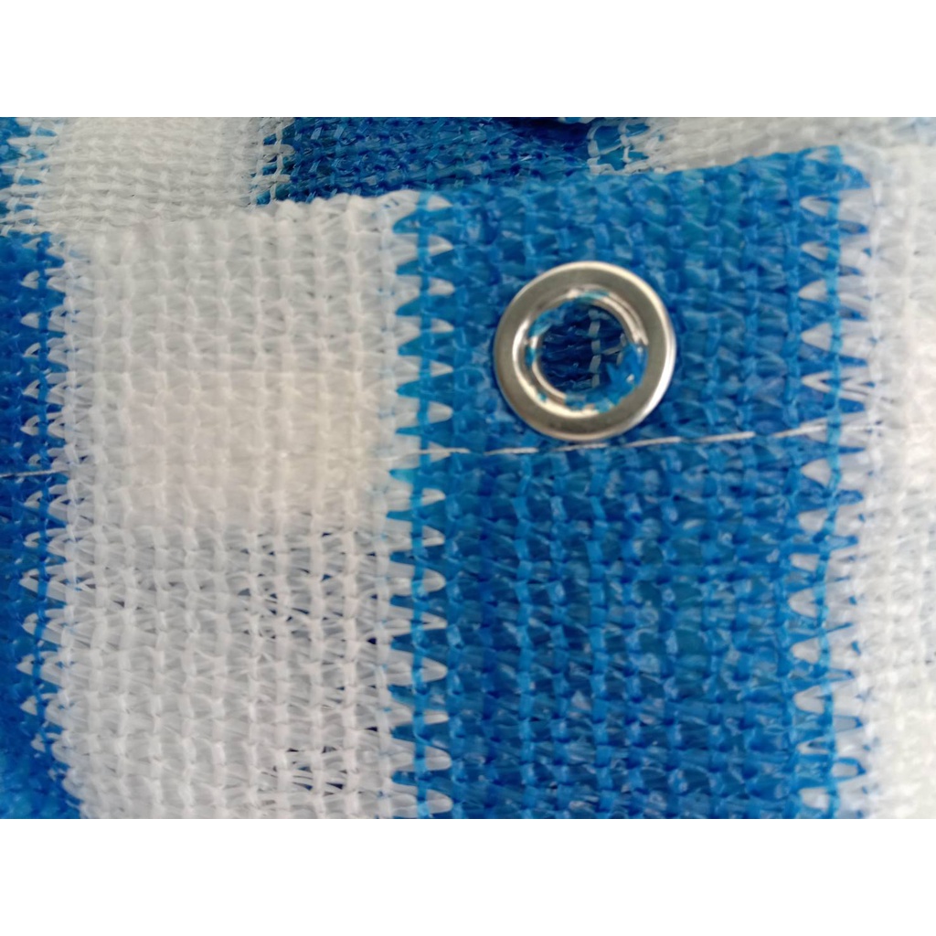 ผ้าใบกันแดด ผ้าใบตาข่ายกรองแสง Sunshade ผ้าใบตกแต่ง ผ้าใบร่มเงา สีฟ้าขาวBalcony Net พร้อมเจาะตาไกแถมเชือกมัดติดตั้งฟรี