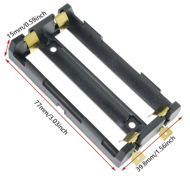 รางถ่าน 18650 แบบ 2 ก้อน 3.7V 18650 Battery Holder SMD Battery Box 2 slot Power Bank Storage Case Bronze Pins SMT