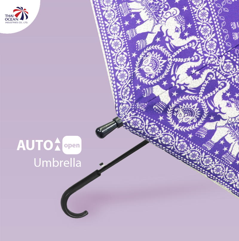 Leo ร่มยาวออโต้เปิด 21 นิ้ว ลายช้าง ผ้าเคลือบยูวีกันแดดและฝน
