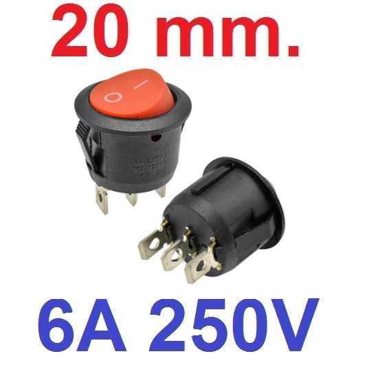 สวิตช์ 2ทาง 3ขา ขนาด 20 mm สีแดง ไม่มีไฟ Full circle Round Black Rocker Switch 3 Pin 6A 250V / 10A 125V SPDT ON-OFF Snap-in 20mm Diameter KCD1 สวิทช์