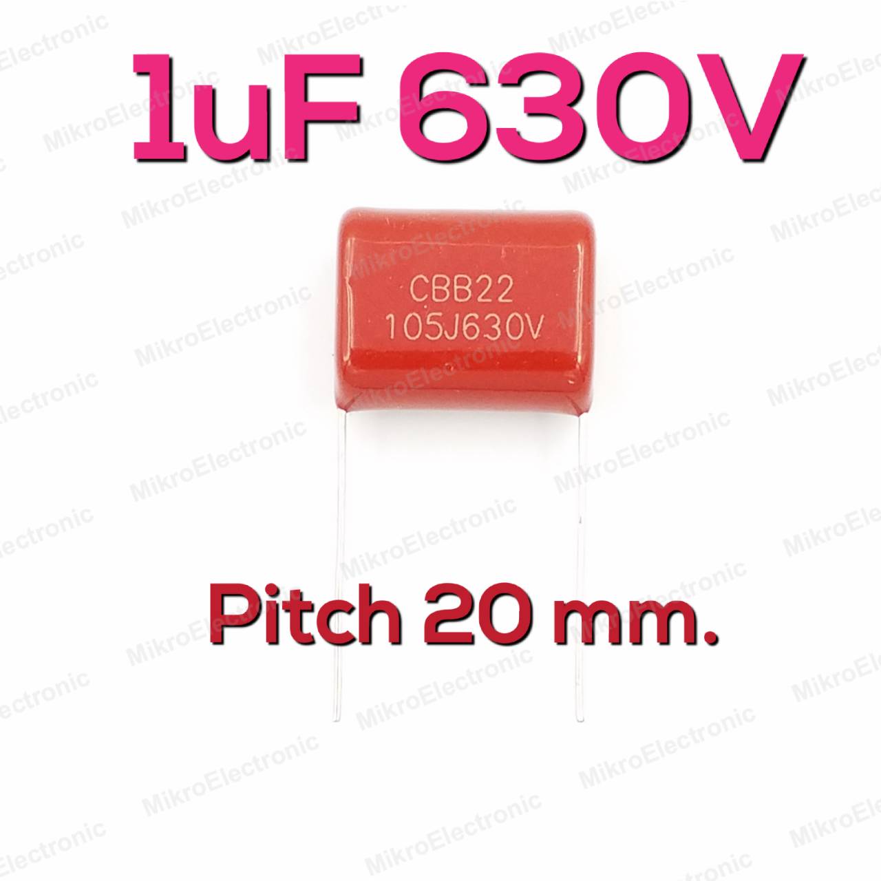 1uF 630Vdc ±5% Pitch 20mm Metallized Polyester Film Cap ตัวเก็บประจุ คาปาซิเตอร์ แบบฟิล์มโลหะ