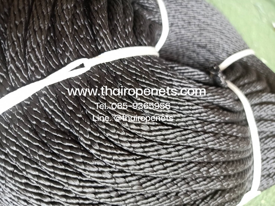 เชือกเส้นใยนิ่ม แบบแบ่งขาย เชือกถักกลมสีดำ ขนาด 7 มิล ผสมสารป้องกัน UV ทนแดด ทนฝน ทนต่อแรงดึง พร้อมส่ง