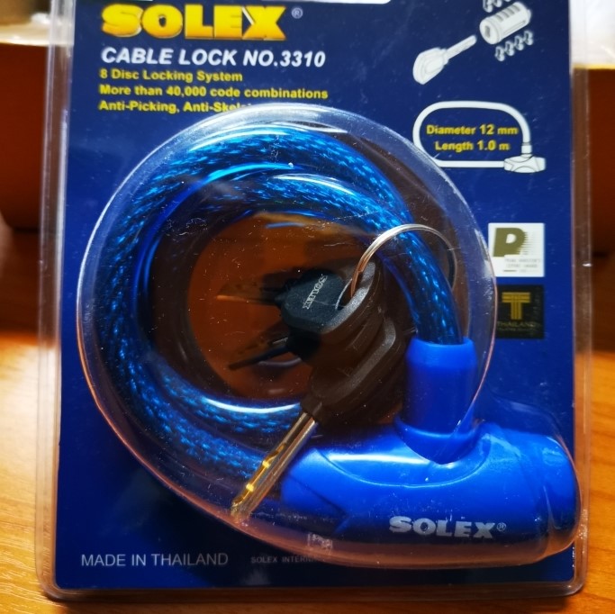 SOLEX รุ่น 3310,3315 เคเบิ้ลล็อค หมวกกันน๊อค ใช้ล็อครถมอเตอร์ไซค์ ล็อครถจักรยาน ล็อคประตู