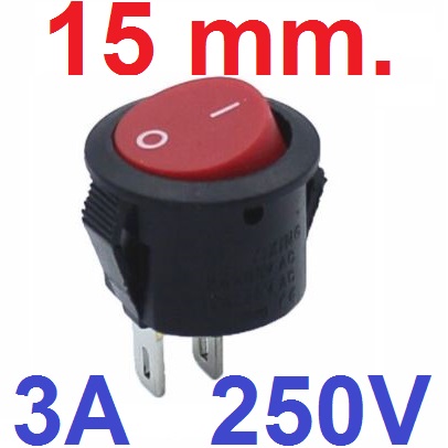 สวิตช์ 2 ทาง 2 ขา สีแดง ไม่มีไฟ ขนาด 15mm ทรงกระบอก Diameter 15 mm 2PIN Red color MINI ROUND Push Button rocker Switch ON/OFF power switches 3A/250V 6A/125V สวิทช์กระดก