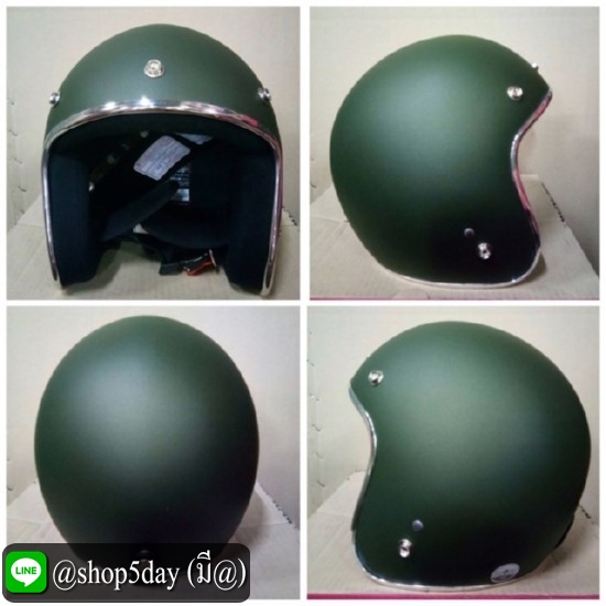 หมวกกันน็อคคลาสสิค วินเทจ สีเขียวขี้ม้าด้าน