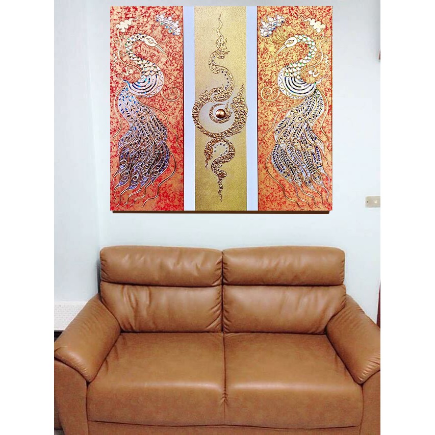 ภาพวาดนกยุงทอง ภาพวาดติดผนัง ใช้ตกแต่งผนังห้อง เสริมมงคล รับทรัพย์ ภาพติดฝาผนัง ภาพติดผนังห้อง ใช้ตกแต่งผนังห้อง E0042