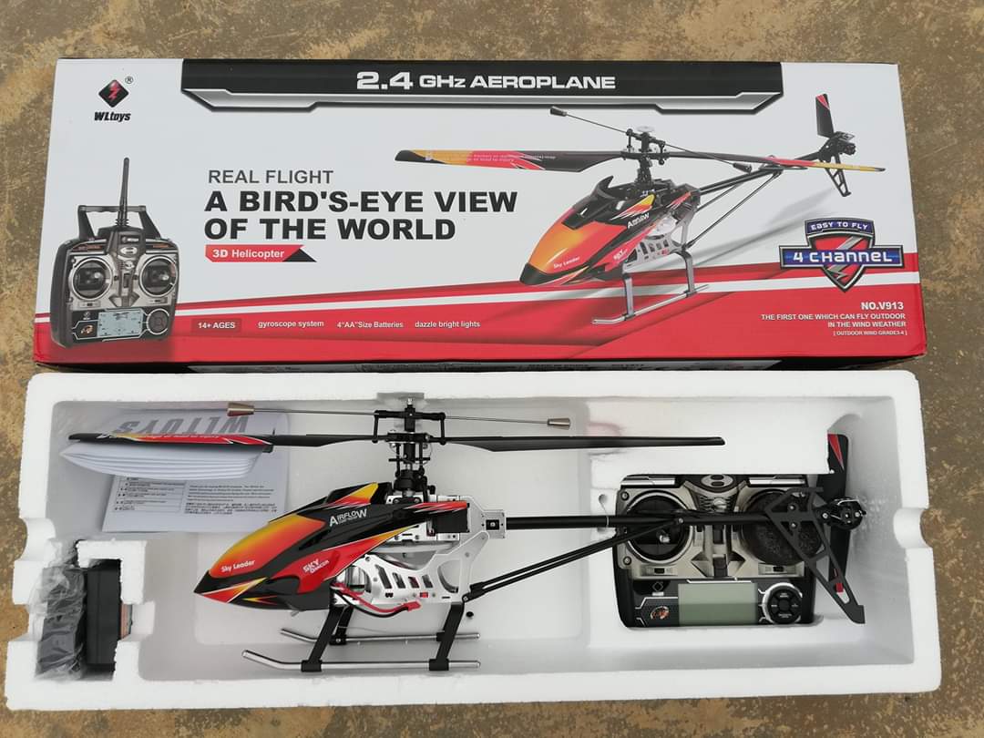 WLTOYS V913 เฮลิคอปเตอร์บังคับวิทยุ 4 Ch อุปกรณ์พร้อมบิน RTF(สีส้ม)