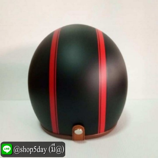 AVEX หมวกกันน็อควินเทจคลาสสิค ราคาถูก รุ่นLB HIGH สีดำด้านคาดแดง คิ้วน้ำตาล ผ้าน้ำตาล พร้อมชิวBUBBLE สีทูโทน