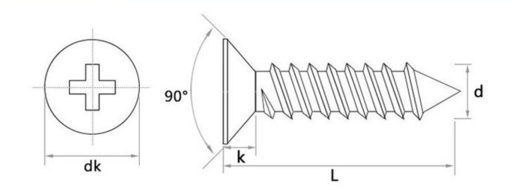 สกรูเกลียวปล่อย หัวจม เตเปอร์แฉก M2.3*10 mm. แพ็ค 100 ตัว Nickel self-tapping screw cross countersunk head screw flat head screw M2.3x10mm