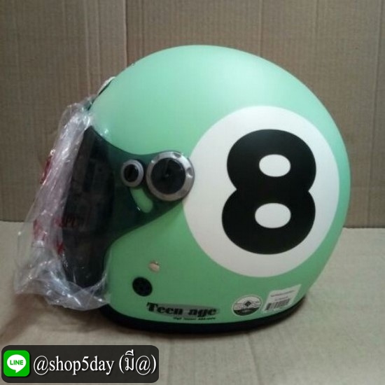🔥หมวกกันน็อค TEENAGE ลายเลข 8 สีเขียวมิ้น
