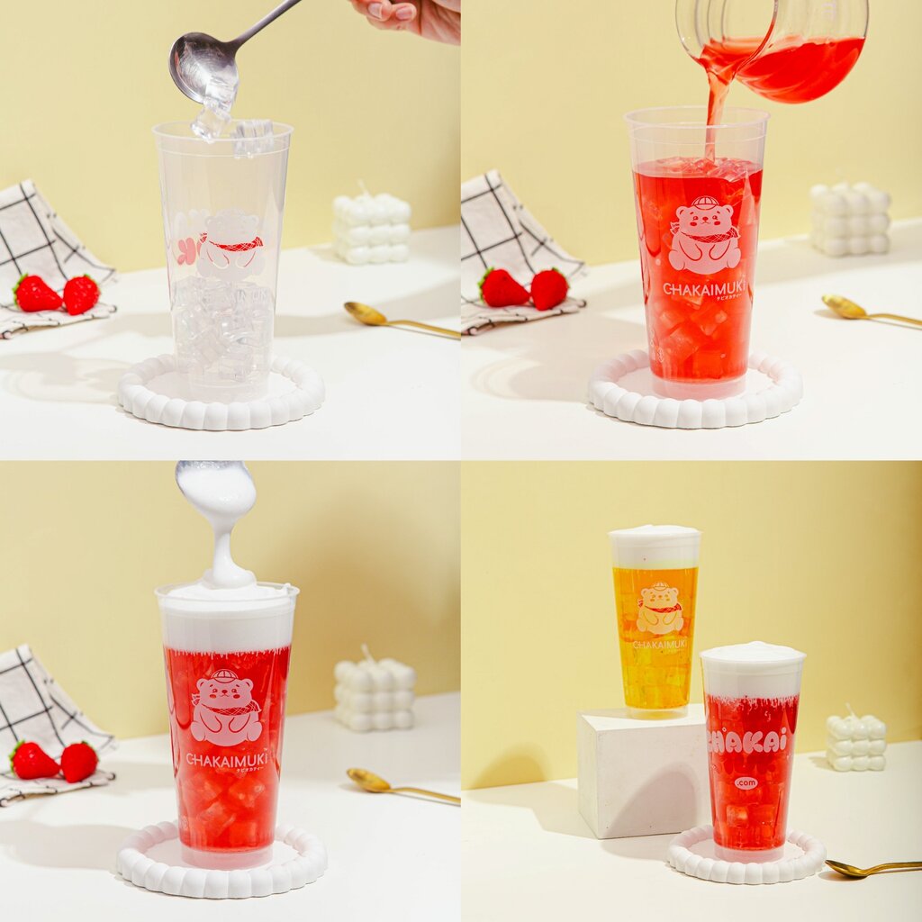 [ยกลัง 10 แถว] แก้วพลาสติกสกรีนลาย แก้วกาแฟ ชาไข่มุก PP เนื้อแข็ง 22ออนซ์ พิมพ์ลาย Chakaimuk ทรงตรง ปาก90 บรรจุ 500 ใบ