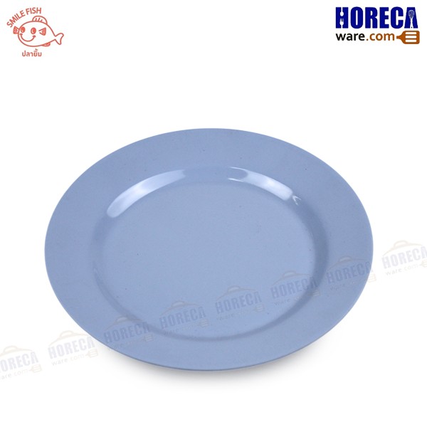 Shallow round plate [blue] 9 inches, smiling fish