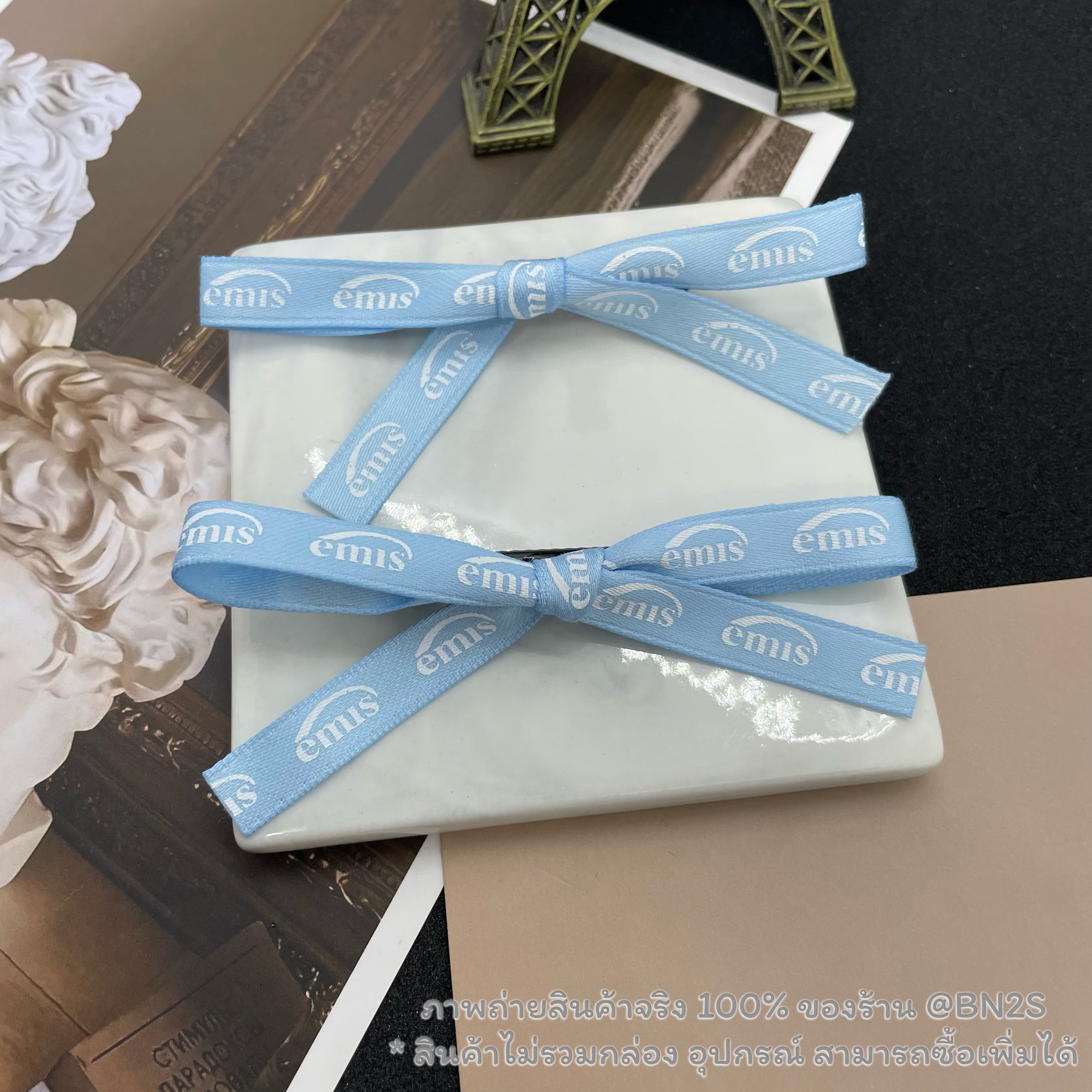 สีฟ้า | EMIS NEW LOGO RIBBON HAIR CLIP ที่หนีบผม ริบบิ้น โลโก้ใหม่ EMIS เกาหลี