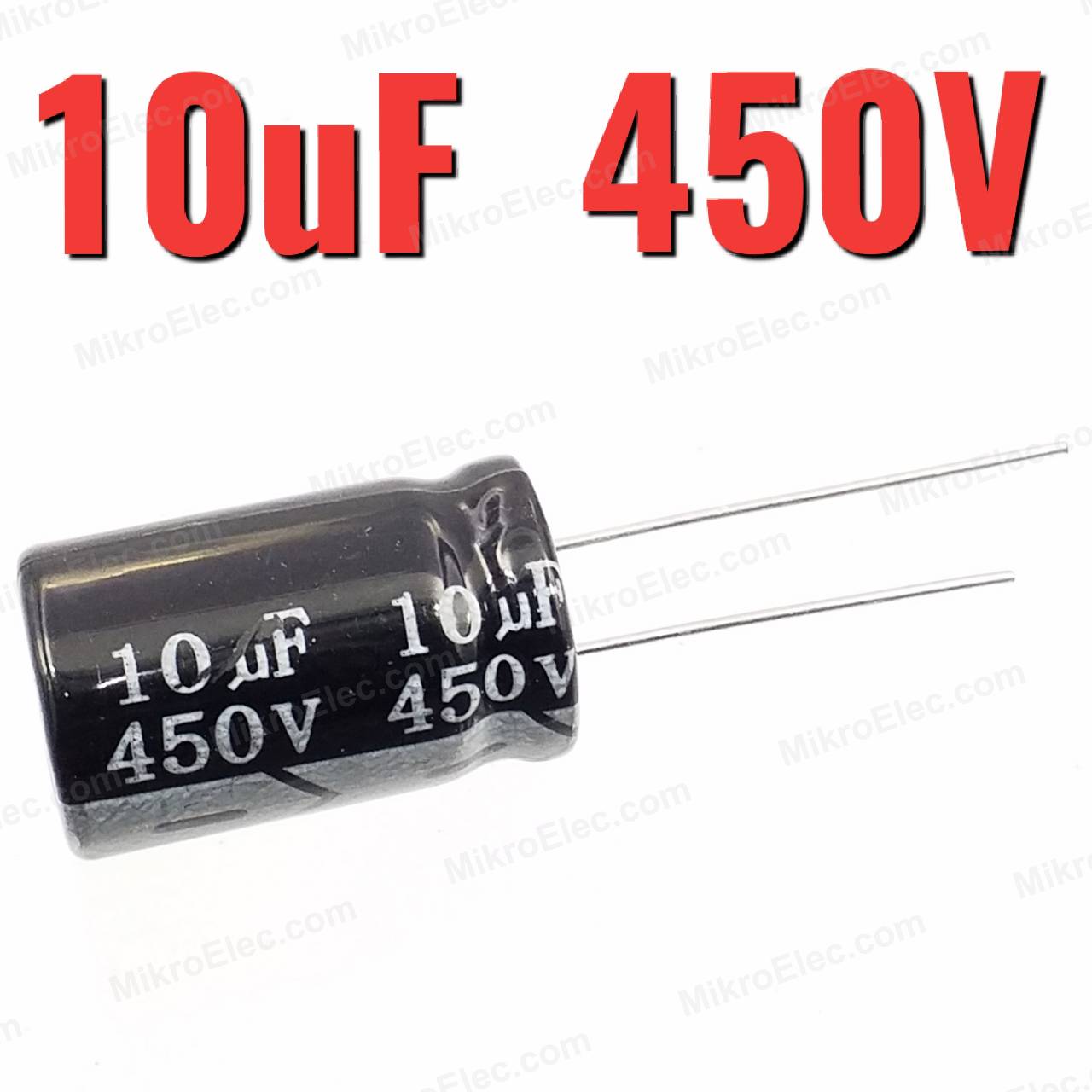 10uF 450V 13x21 mm. Pitch 5mm. ตัวเก็บประจุ อิเล็กโทรไลต์ straight aluminum electrolytic capacitor