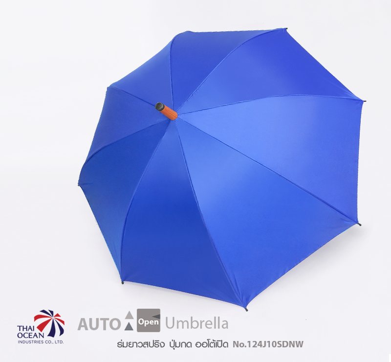 Leo ร่มยาวออโต้เปิด 24 นิ้ว ผ้าเคลือบยูวีกันแดดและฝน ด้ามพลาสติกลายไม้