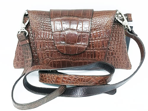 กระเป๋าถือแบบคลัทซ์ หนังจระเข้แท้ สีน้ำตาลเข้ม รหัส CRW1217H-04-BR