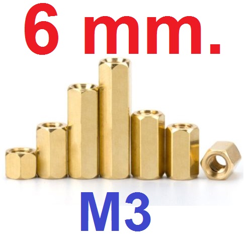 เสาทองเหลือง M3x6mm. เสารองPCB Hexagonal Copper Pillar Support Column เสาหกเหลี่ยม เสารองปริ้น M3*6mm